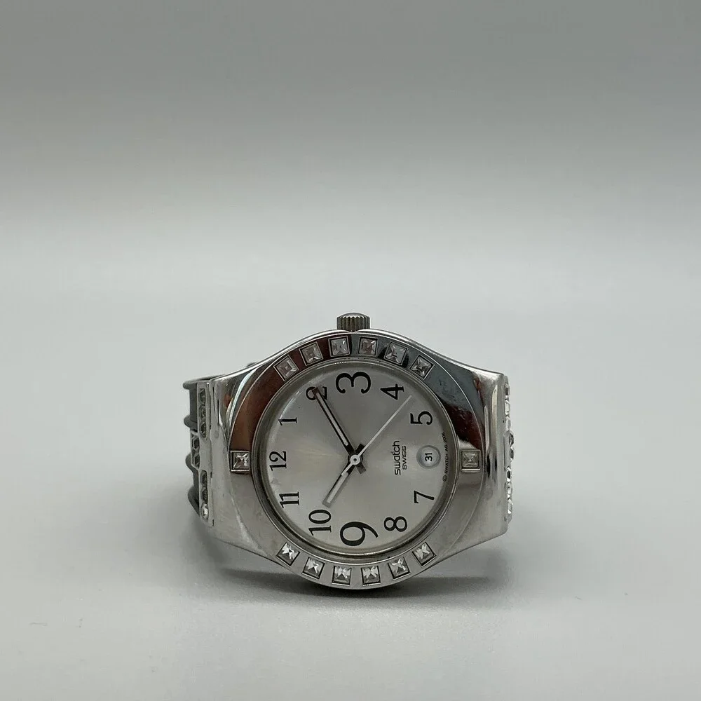 Vintage Swatch Irony Fancy Me Womens Watch 32mm Silver Tone Date New Battery